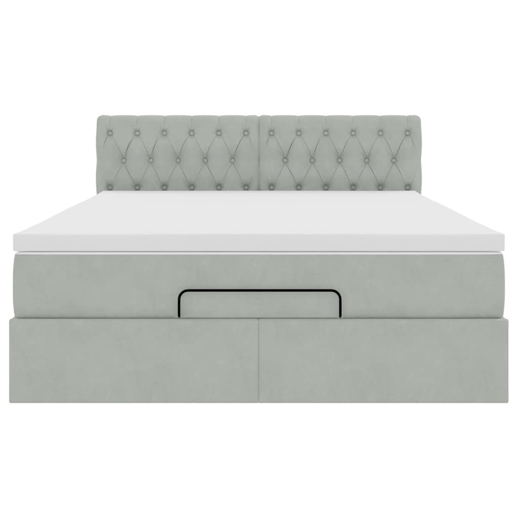 Ottoman bed met matras en LED's 140x200cm fluweel lichtgrijs