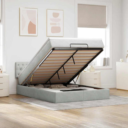 Ottoman bed met matras en LED's 140x200cm fluweel lichtgrijs