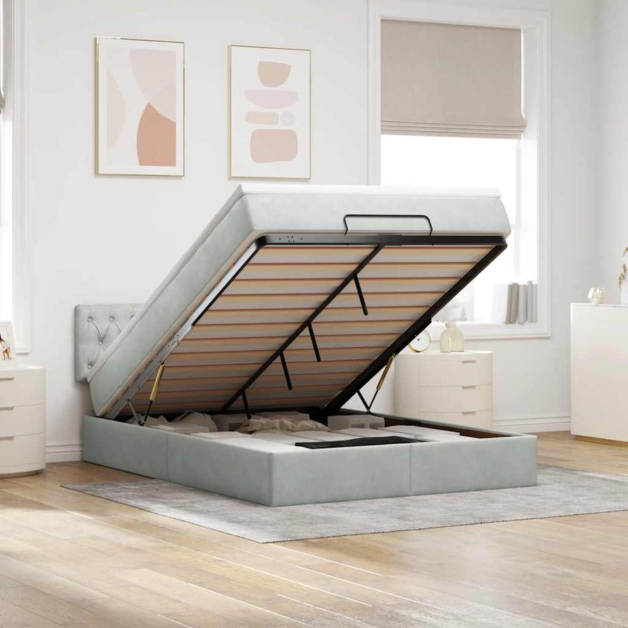 Ottoman bed met matras en LED's 140x200cm fluweel lichtgrijs