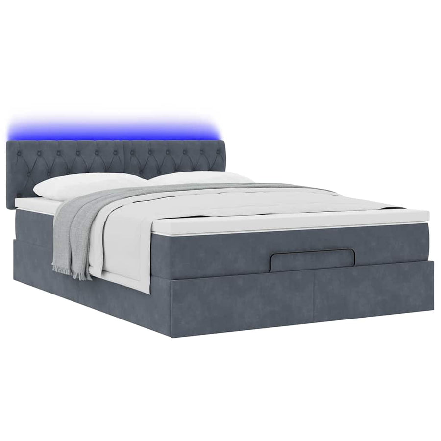 Ottoman bed met matras en LED's 140x200cm fluweel donkergrijs
