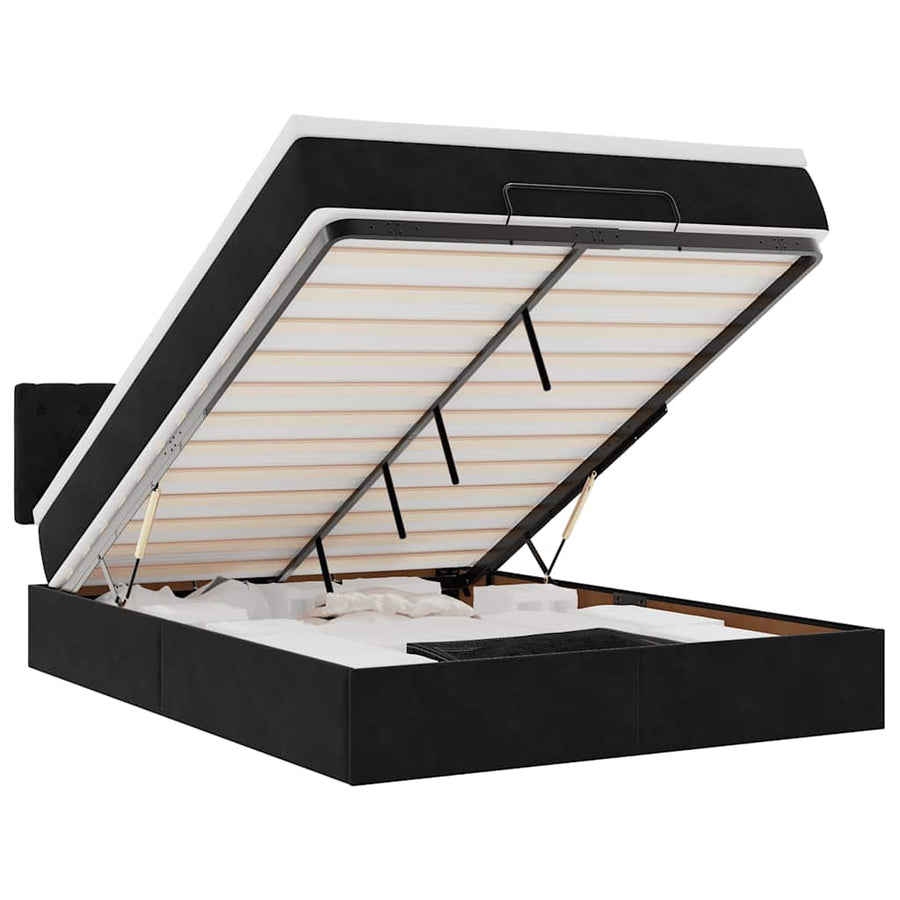 Ottoman Bed Met Matras En Led's 140X200Cm Fluweel 140 x 200 cm Zwart