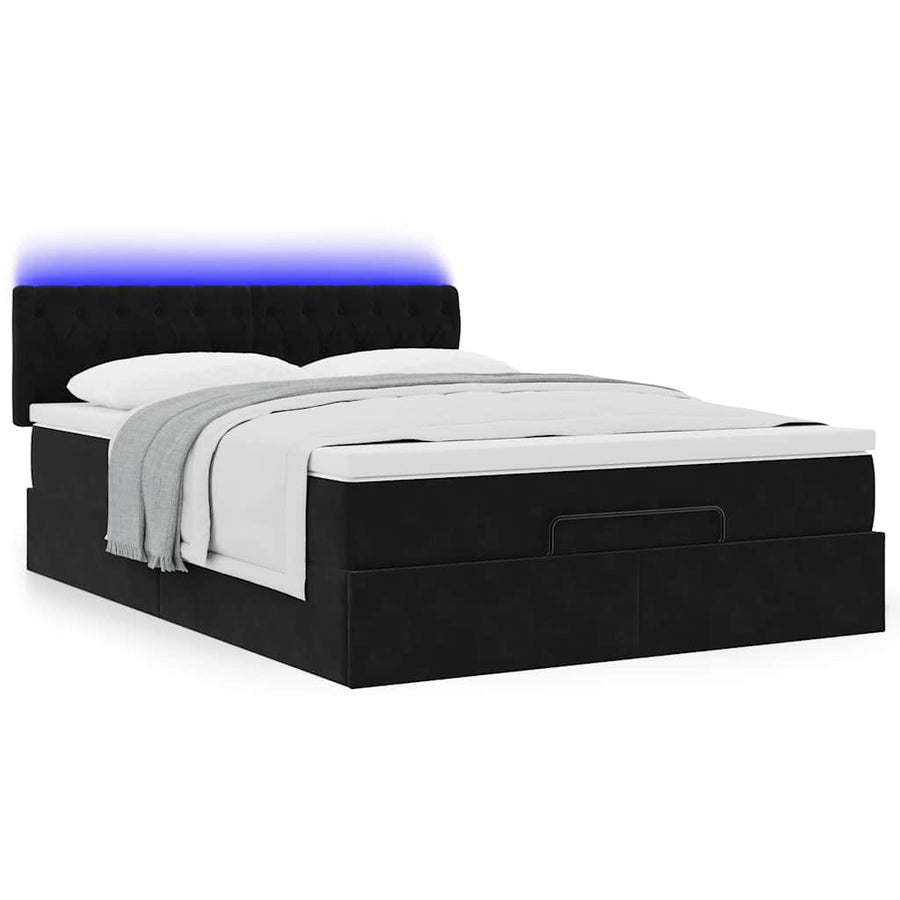 Ottoman Bed Met Matras En Led's 140X200Cm Fluweel 140 x 200 cm Zwart