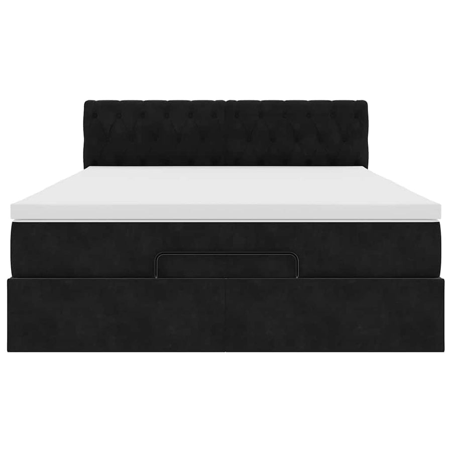 Ottoman Bed Met Matras En Led's 140X200Cm Fluweel 140 x 200 cm Zwart