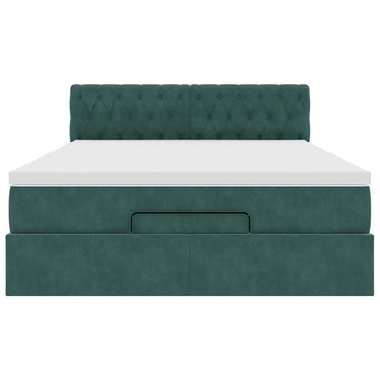 Ottoman bed met matras en LED's 140x200cm fluweel donkergroen