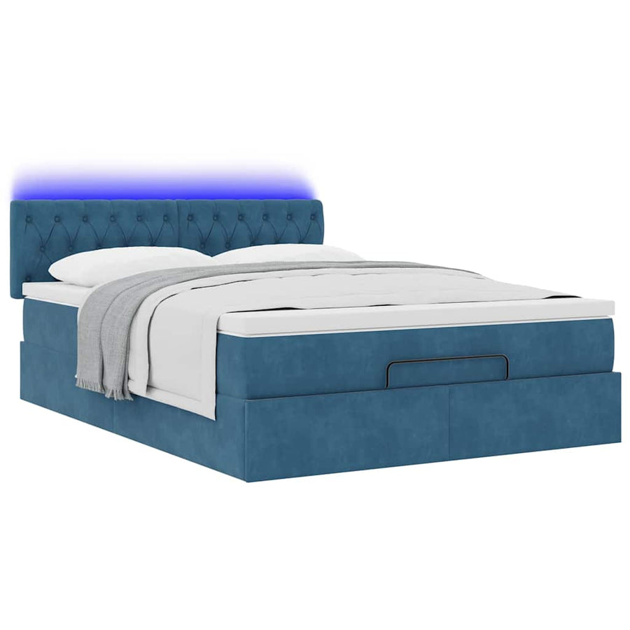 Ottoman bed met matras en LED's 140x200cm fluweel donkerblauw
