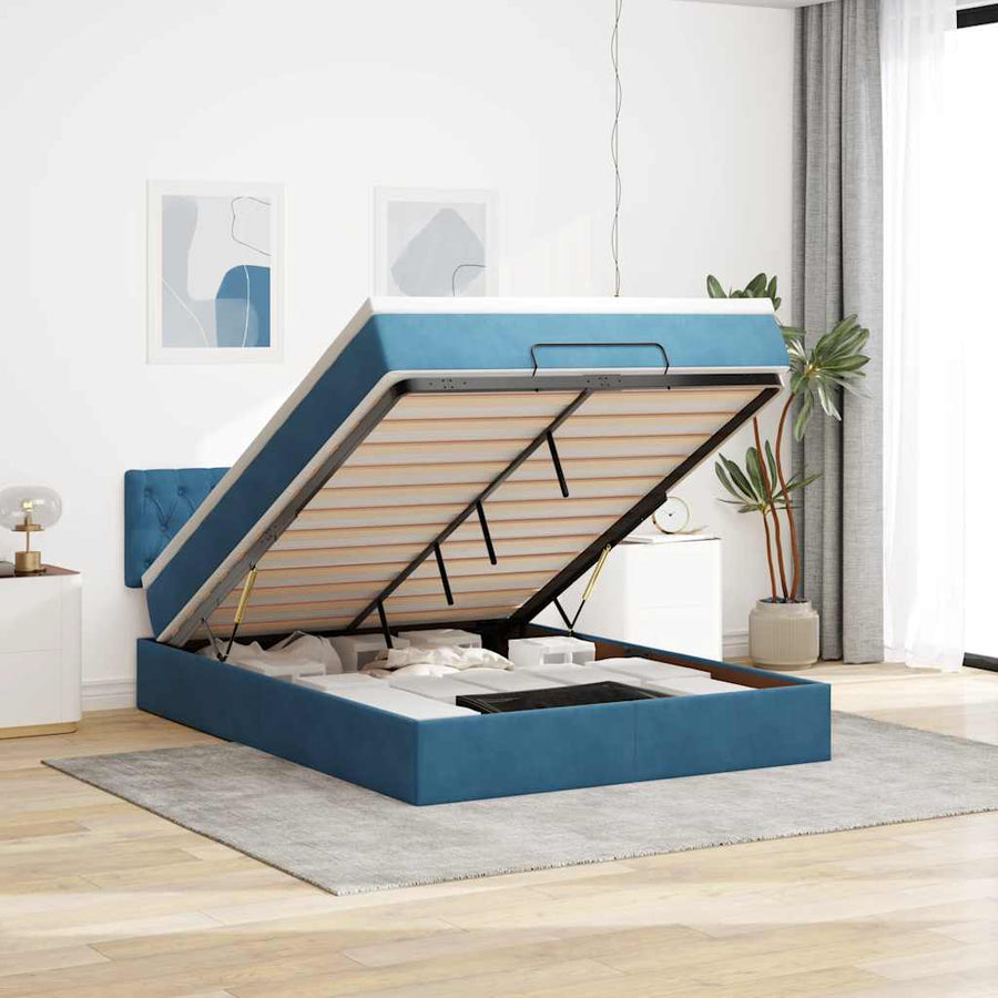 Ottoman bed met matras en LED's 140x200cm fluweel donkerblauw
