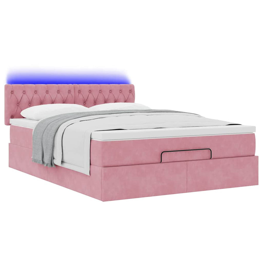 Ottoman bed met matras en LED's 140x200cm fluweel roze
