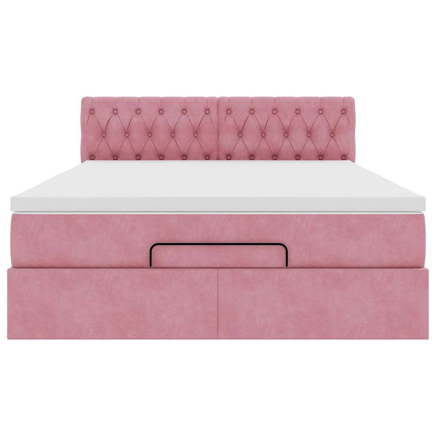 Ottoman bed met matras en LED's 140x200cm fluweel roze