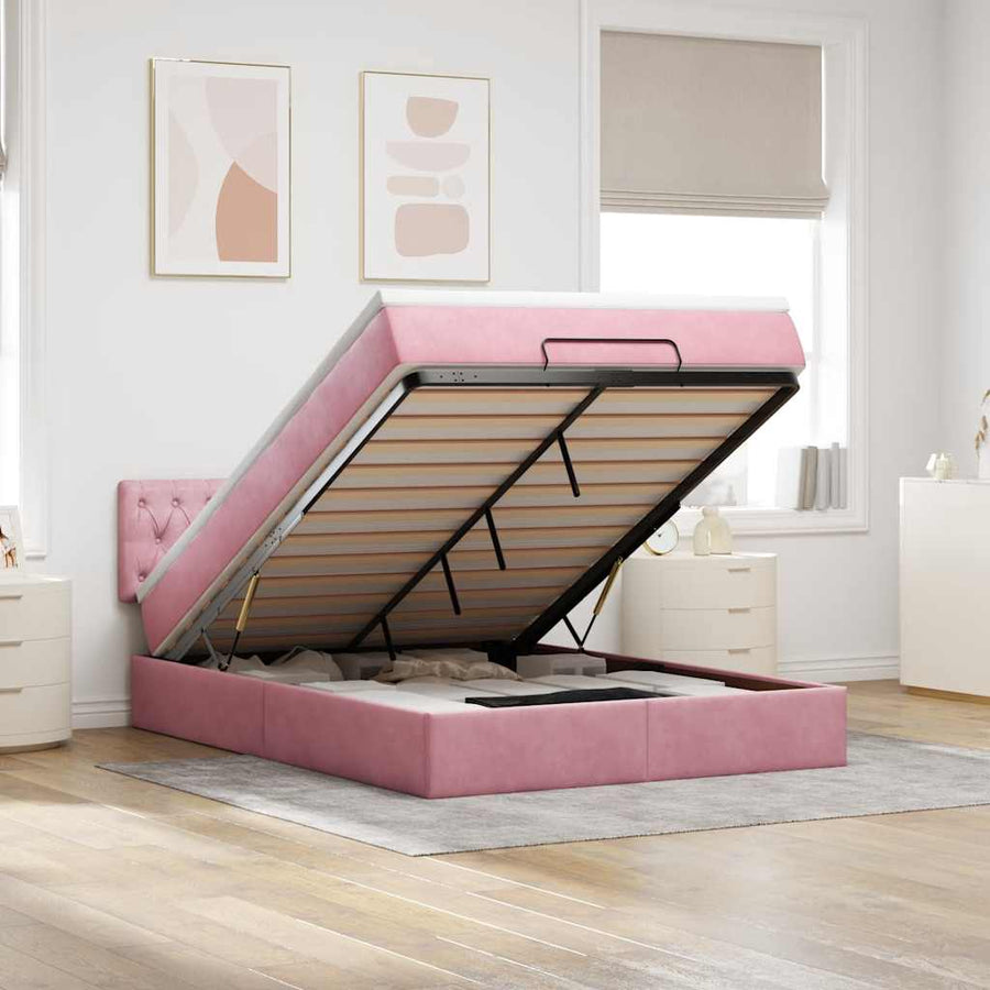 Ottoman bed met matras en LED's 140x200cm fluweel roze