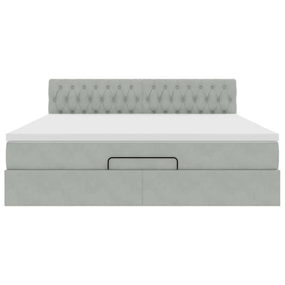 Ottoman bed met matras en LED's 160x200cm fluweel lichtgrijs