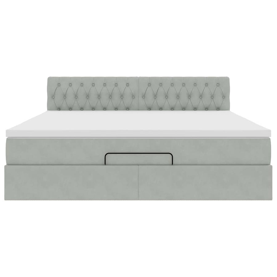 Ottoman bed met matras en LED's 160x200cm fluweel lichtgrijs
