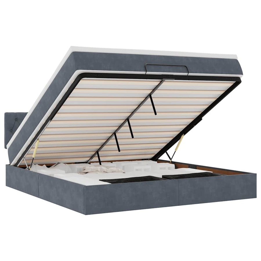 Ottoman Bed Met Matras En Led's 160X200Cm Fluweel 160 x 200 cm Donkergrijs