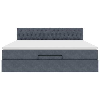 Ottoman Bed Met Matras En Led's 160X200Cm Fluweel 160 x 200 cm Donkergrijs