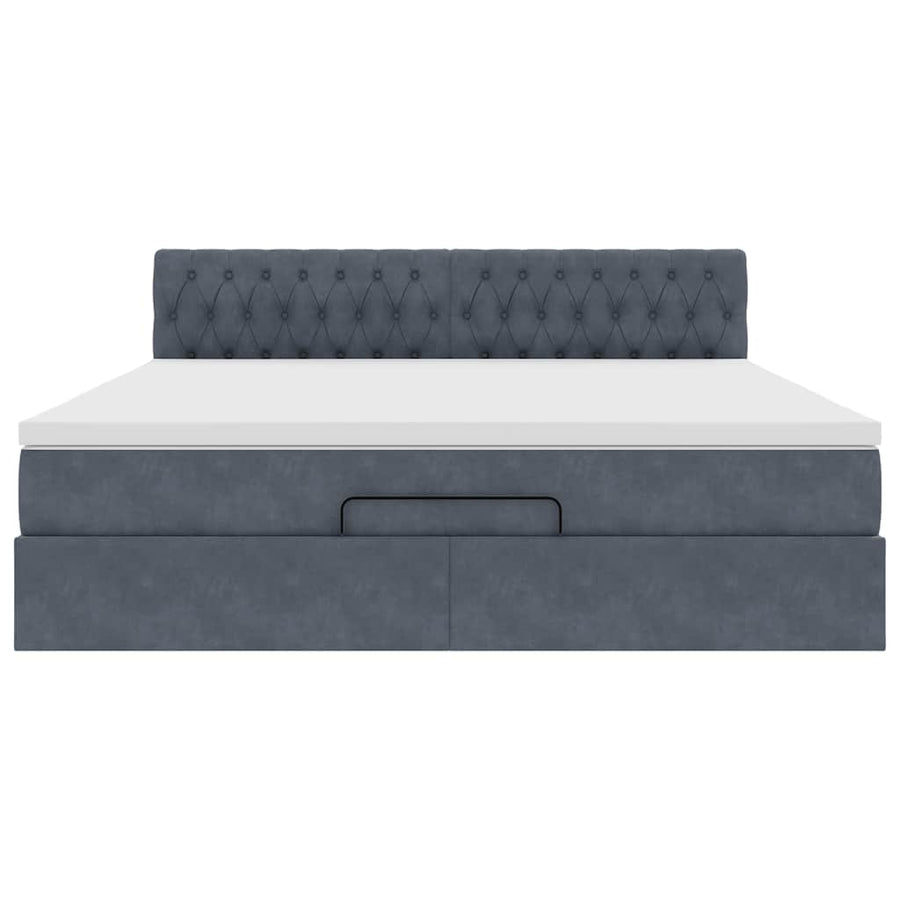 Ottoman Bed Met Matras En Led's 160X200Cm Fluweel 160 x 200 cm Donkergrijs