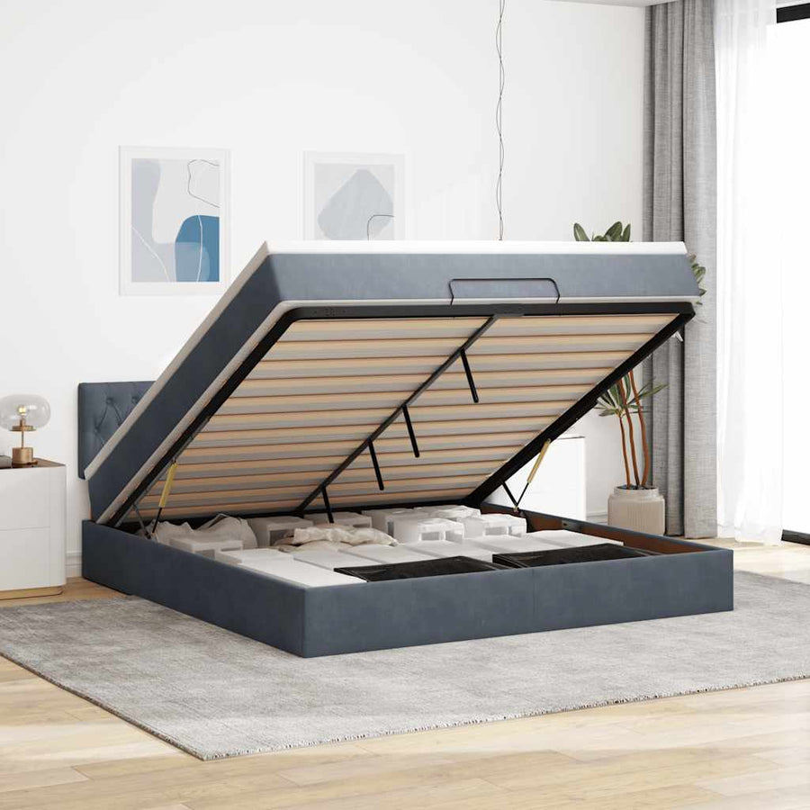 Ottoman Bed Met Matras En Led's 160X200Cm Fluweel 160 x 200 cm Donkergrijs