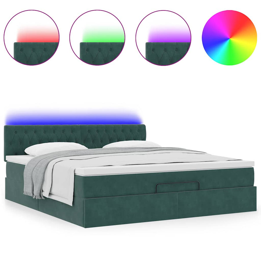 Ottoman bed met matras en LED's 160x200cm fluweel donkergroen