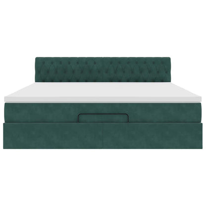 Ottoman bed met matras en LED's 160x200cm fluweel donkergroen