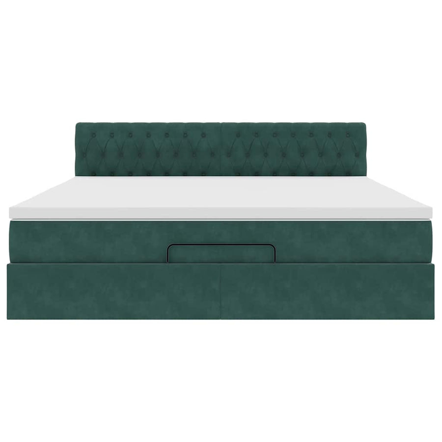Ottoman bed met matras en LED's 160x200cm fluweel donkergroen