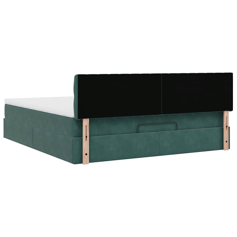 Ottoman bed met matras en LED's 160x200cm fluweel donkergroen