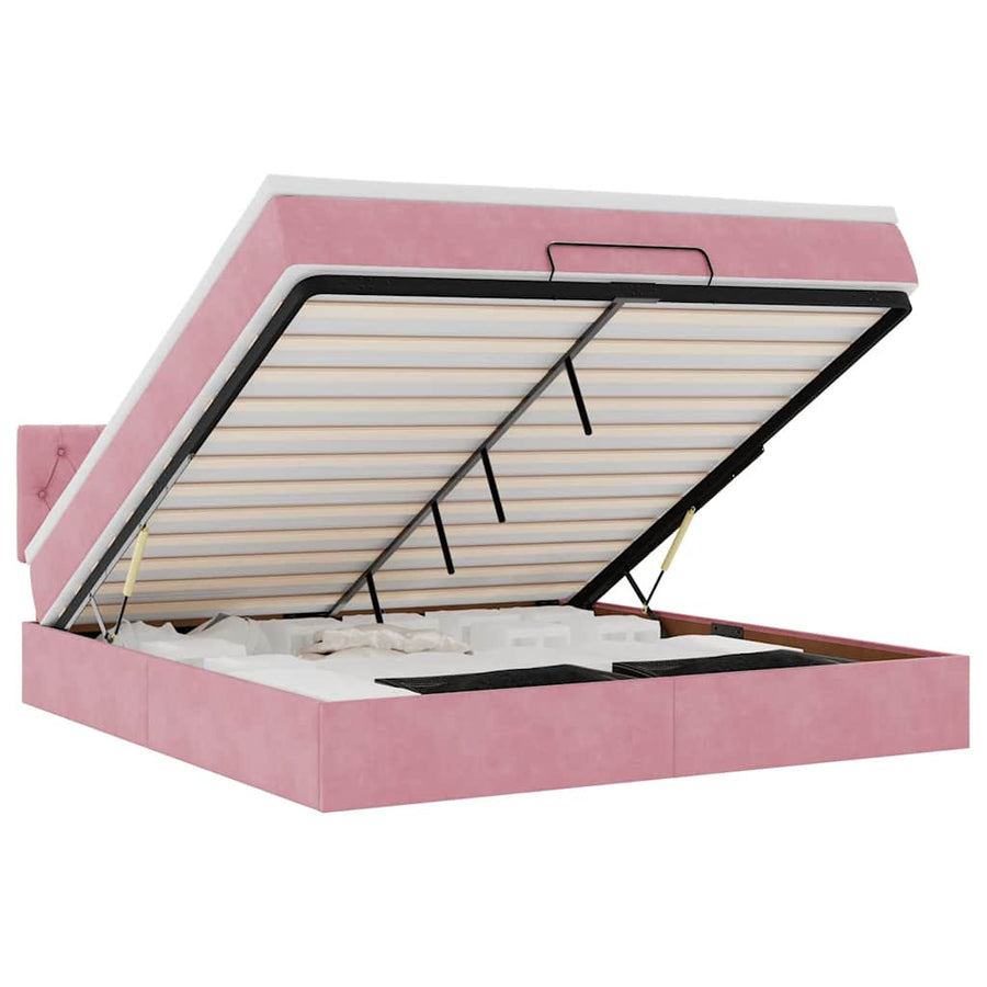 Ottoman bed met matras en LED's 160x200cm fluweel roze