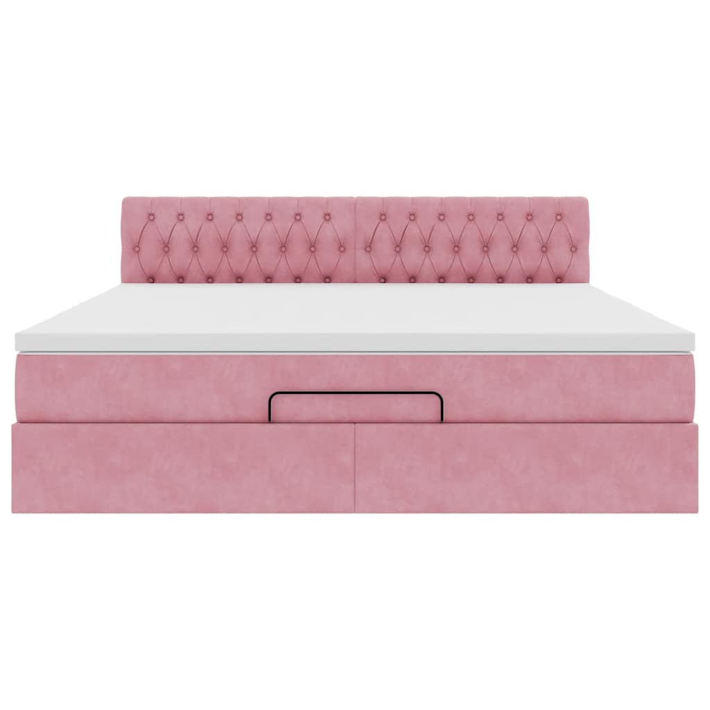 Ottoman bed met matras en LED's 160x200cm fluweel roze
