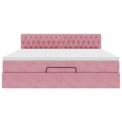 Ottoman bed met matras en LED's 160x200cm fluweel roze