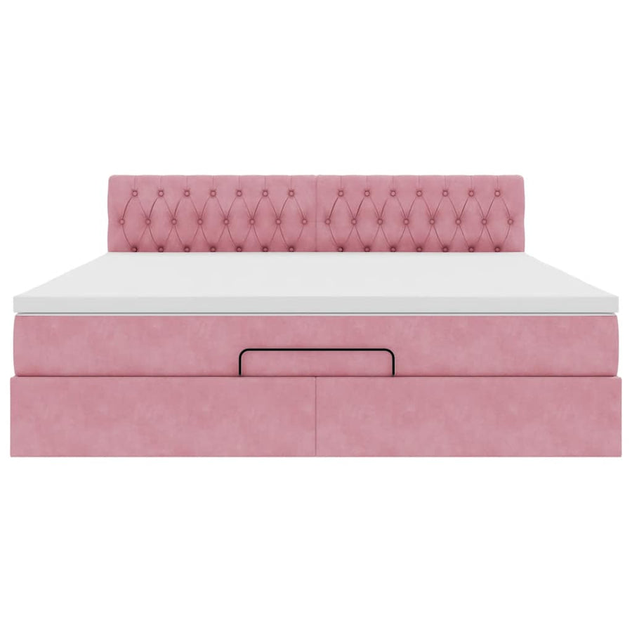 Ottoman bed met matras en LED's 160x200cm fluweel roze