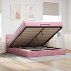 Ottoman bed 160x200 cm fluweel roze met matras en LED