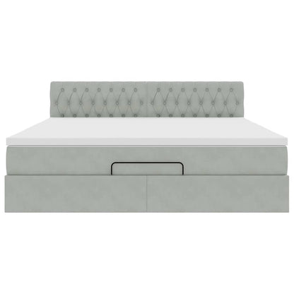Ottoman bed met matras en LED's 180x200cm fluweel lichtgrijs