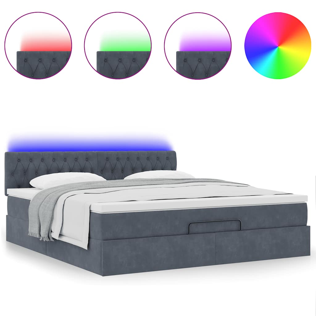 Ottoman bed met matras en LED's 180x200cm fluweel donkergrijs