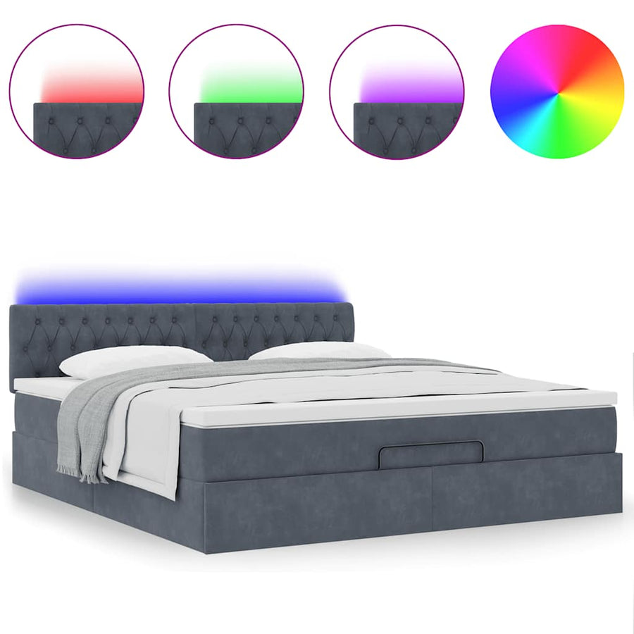 Ottoman bed met matras en LED's 180x200cm fluweel donkergrijs