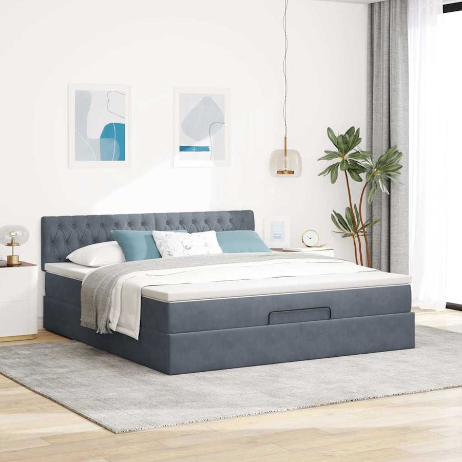 Ottoman bed met matras en LED's 180x200cm fluweel donkergrijs
