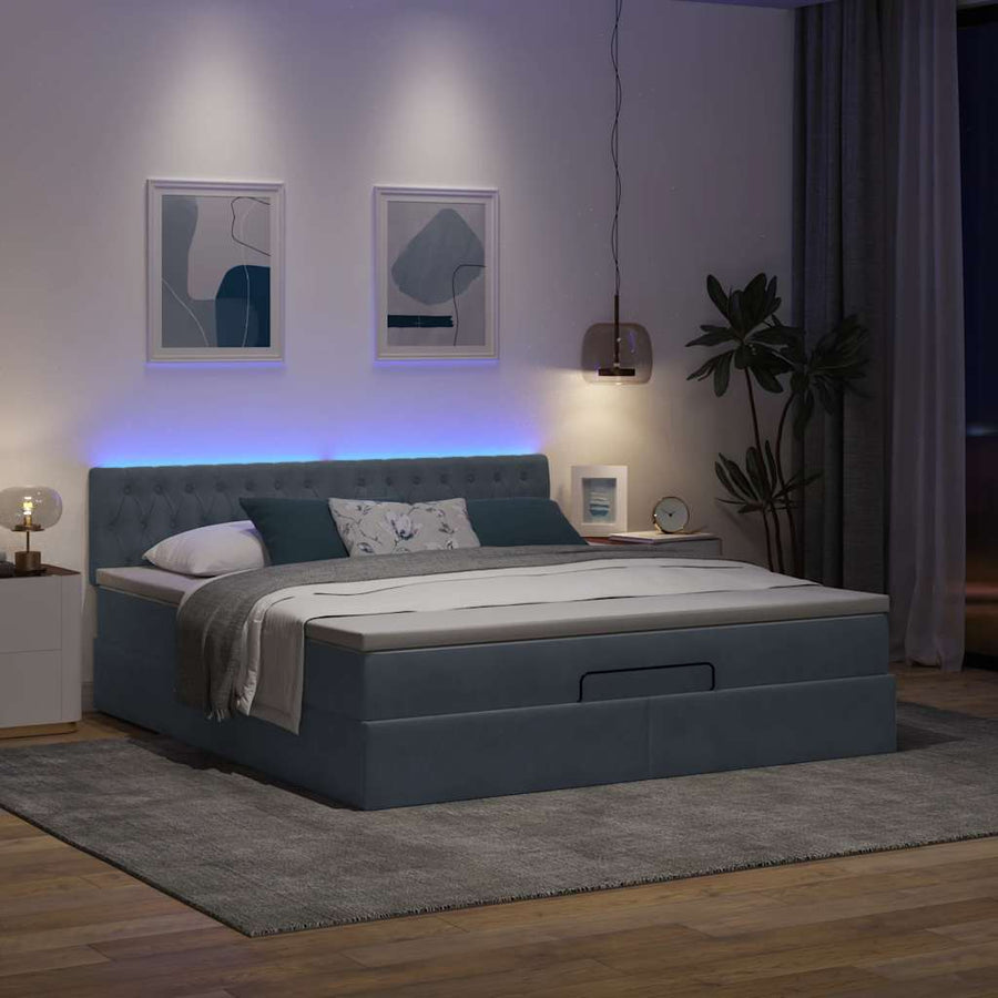 Ottoman bed met matras en LED's 180x200cm fluweel donkergrijs