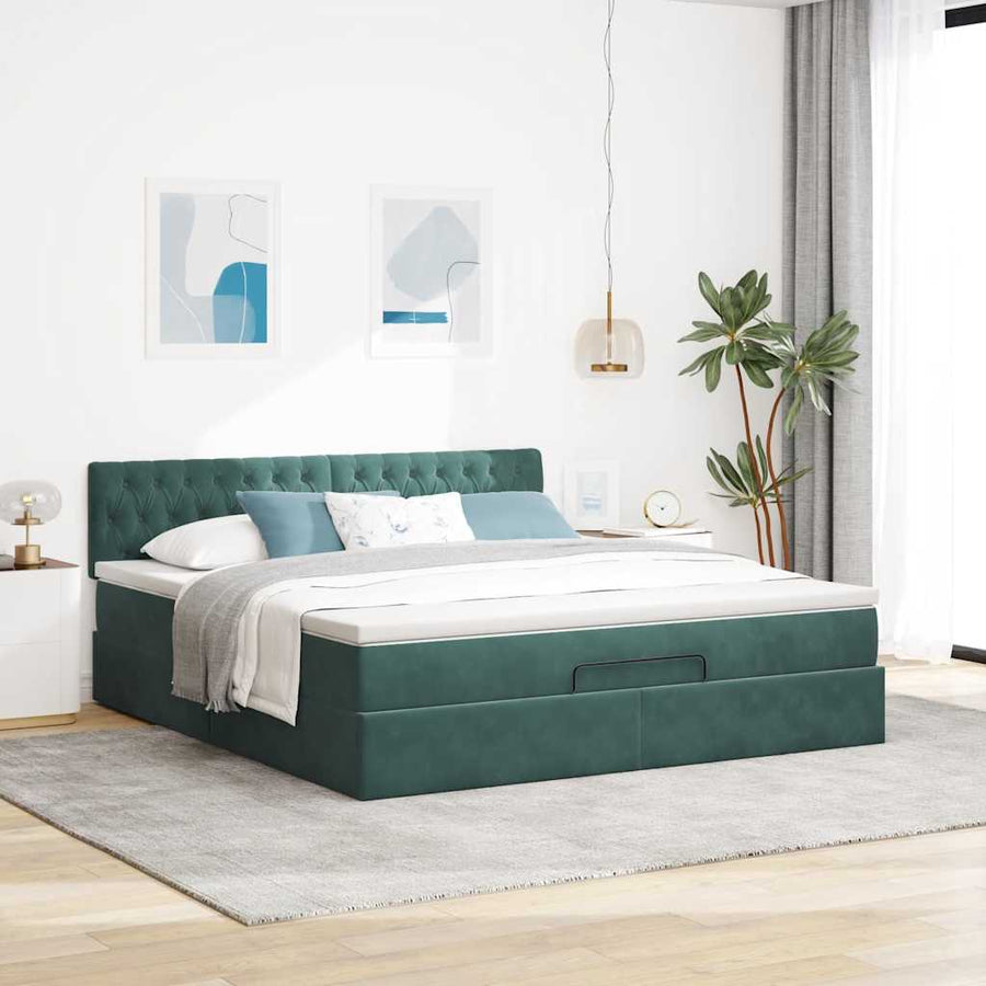 Ottoman bed met matras en LED's 180x200 cm fluweel donkergroen