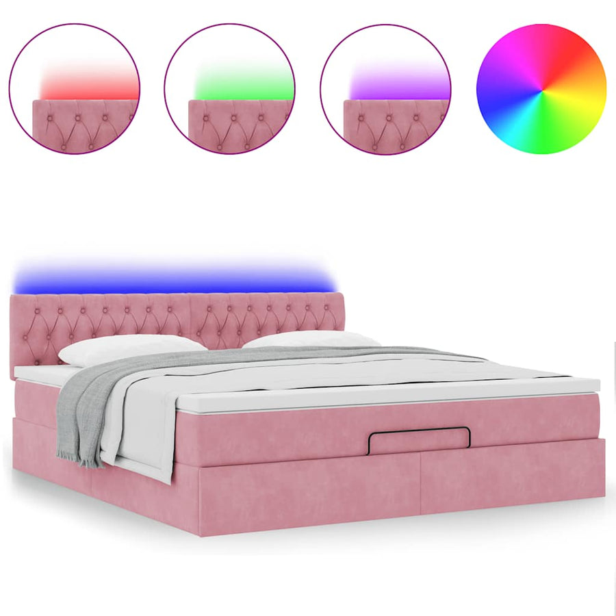 Ottoman bed met matras en LED's 180x200 cm fluweel roze