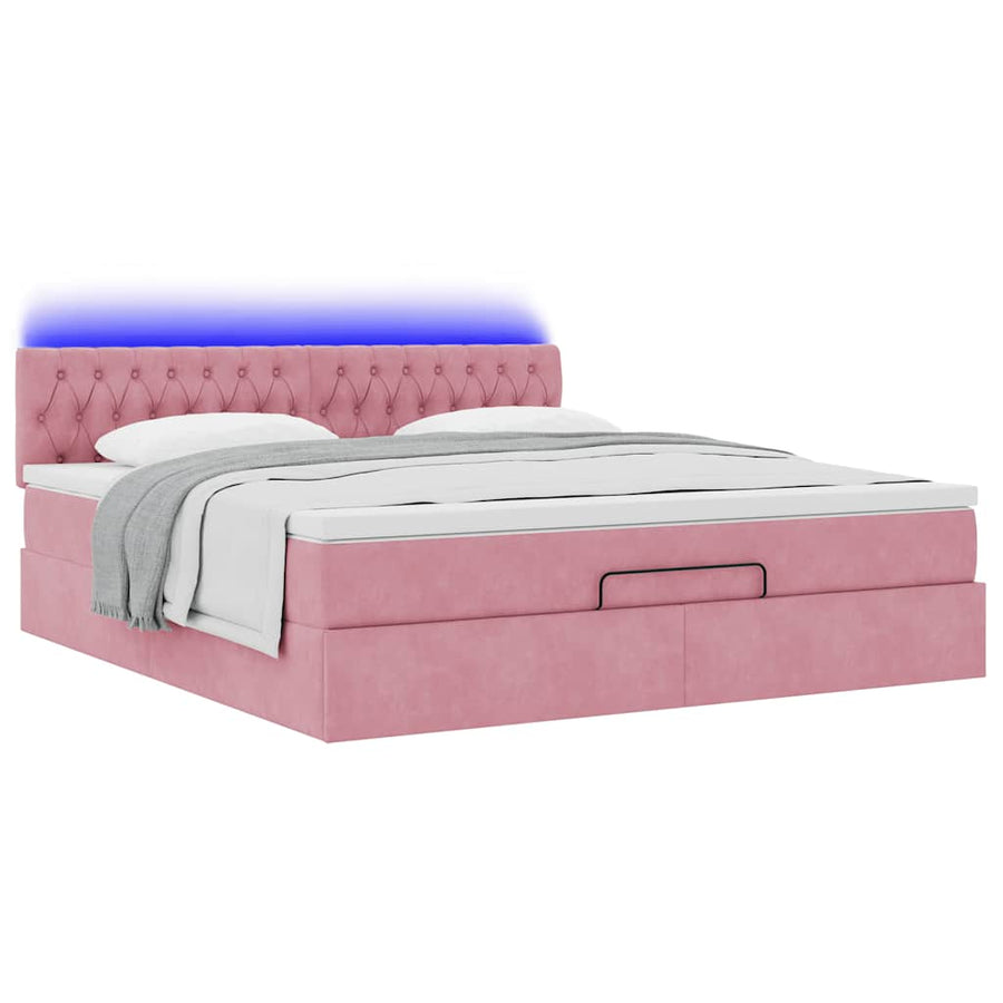 Ottoman bed met matras en LED's 180x200 cm fluweel roze