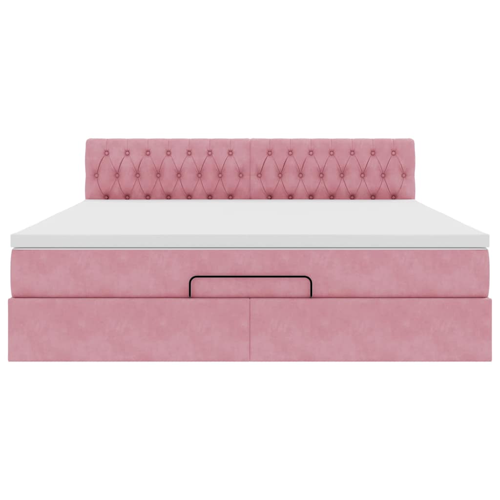 Ottoman bed met matras en LED's 180x200 cm fluweel roze