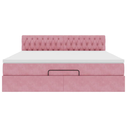 Ottoman bed met matras en LED's 180x200 cm fluweel roze