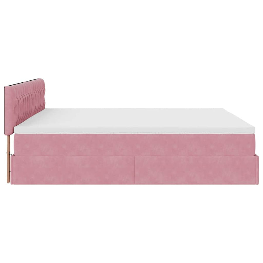 Ottoman bed met matras en LED's 180x200 cm fluweel roze