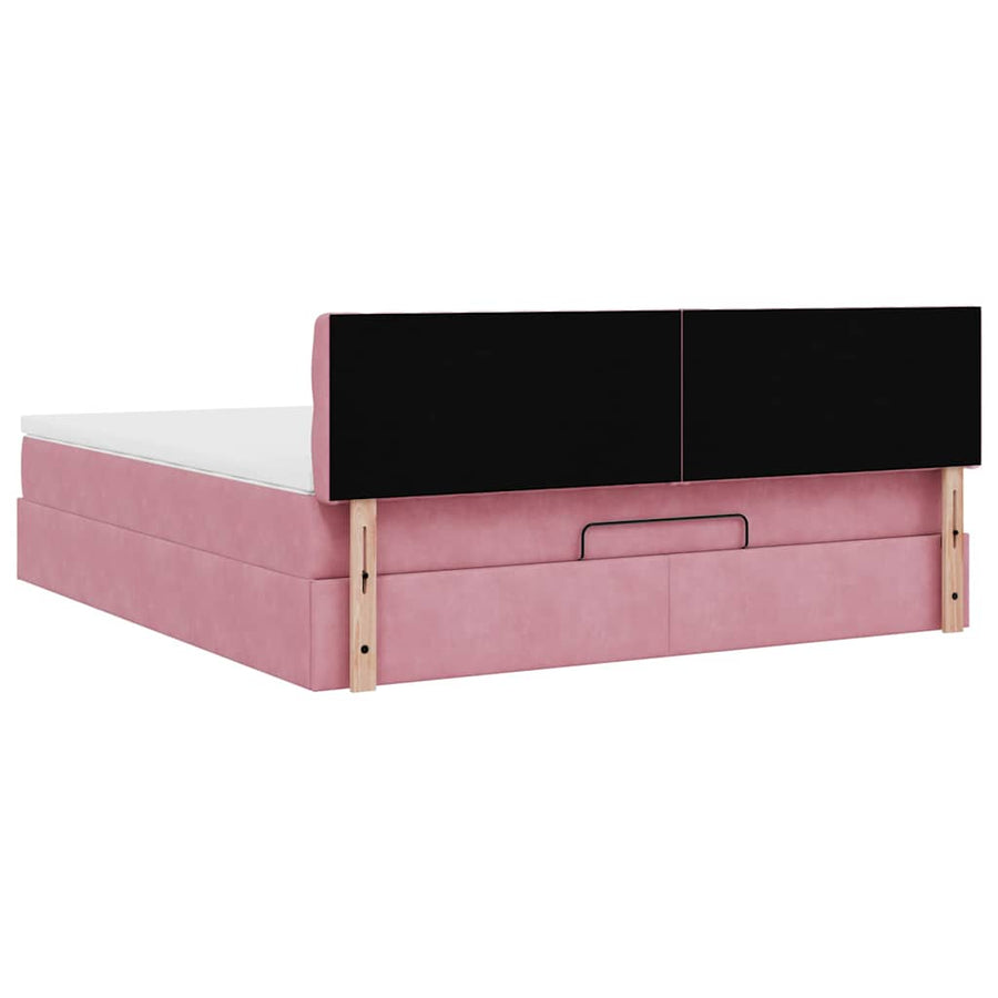Ottoman bed met matras en LED's 180x200 cm fluweel roze