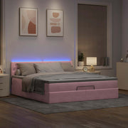 Bed 180x200 cm fluweel roze met matras en LED