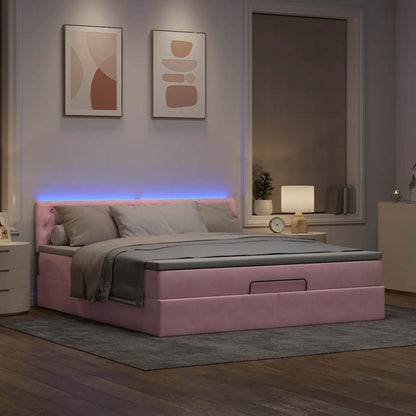 Ottoman bed met matras en LED's 180x200 cm fluweel roze