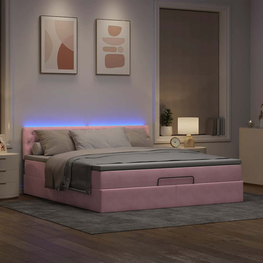 Ottoman bed met matras en LED's 180x200 cm fluweel roze