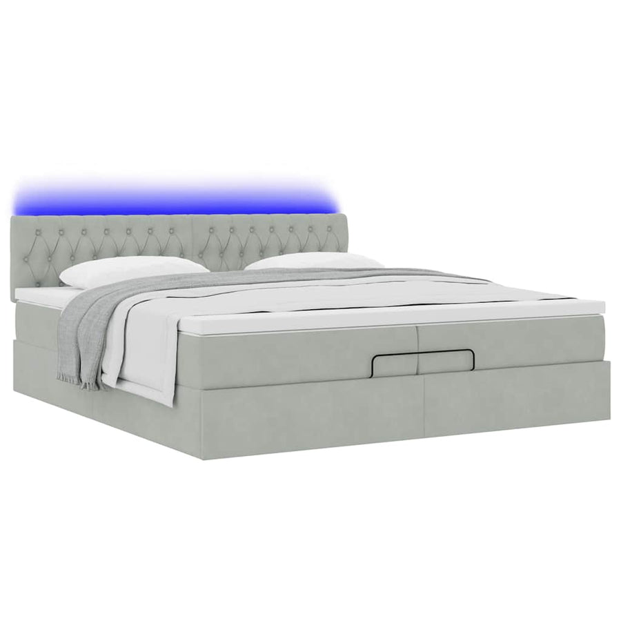 Ottoman bed met matrassen en LED's 200x200cm fluweel lichtgrijs