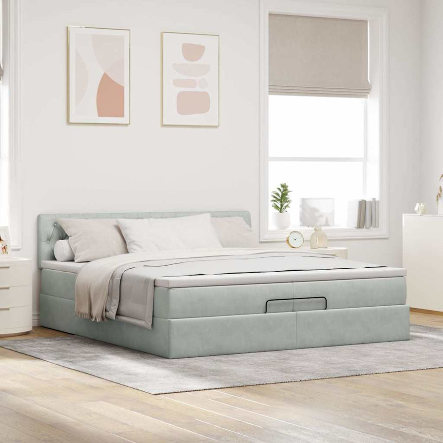 Ottoman bed met matrassen en LED's 200x200cm fluweel lichtgrijs