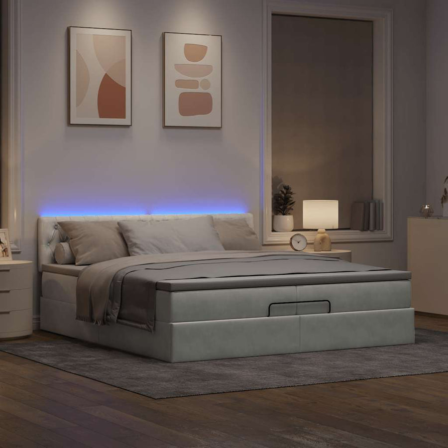 Ottoman bed met matrassen en LED's 200x200cm fluweel lichtgrijs