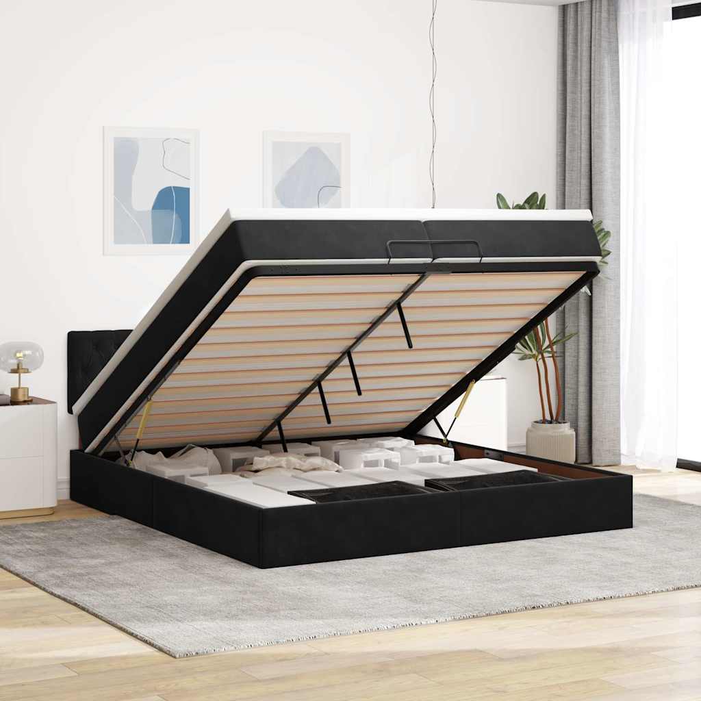 Ottoman bed met matrassen en LED's 200x200cm fluweel zwart