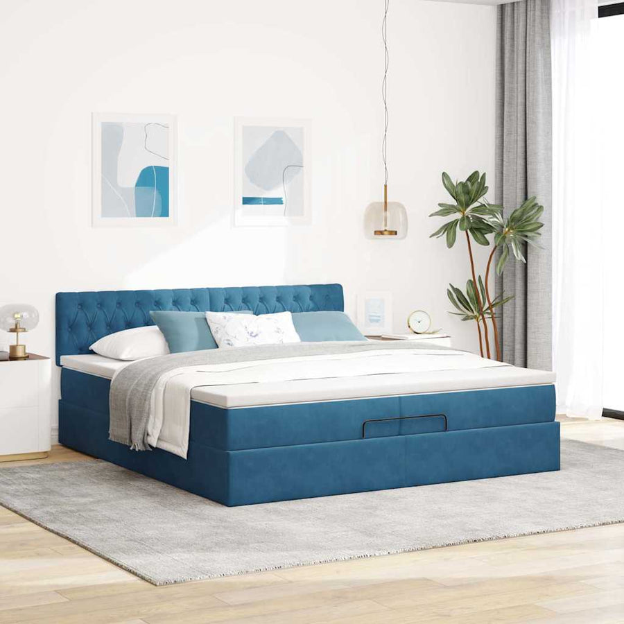 Bed Poef Met Matrassen En Leds Fluweel 200 x 200 cm Donkerblauw