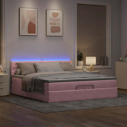 Ottoman bed met matrassen en LED's 200x200cm fluweel roze