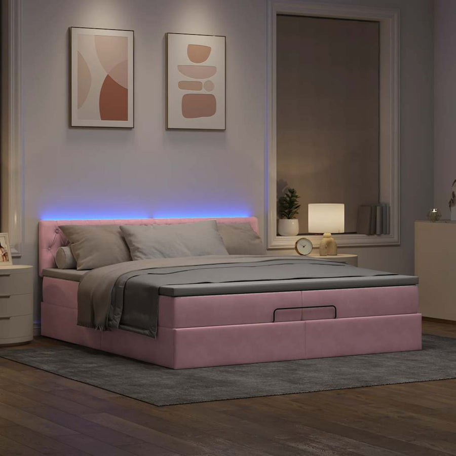 Ottoman bed met matrassen en LED's 200x200cm fluweel roze